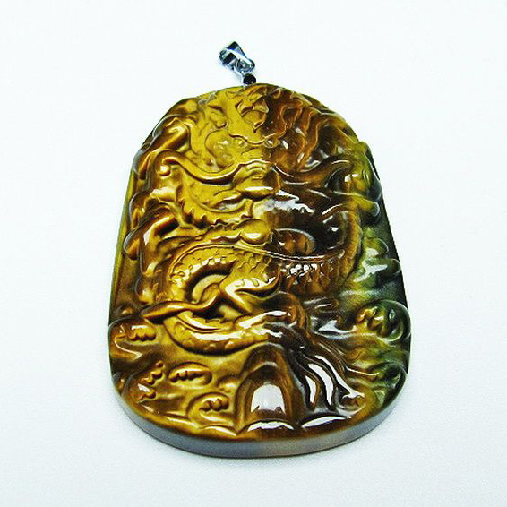 パワーストーン 天然石 タイガーアイ 手彫り龍 ペンダント[T152-989]