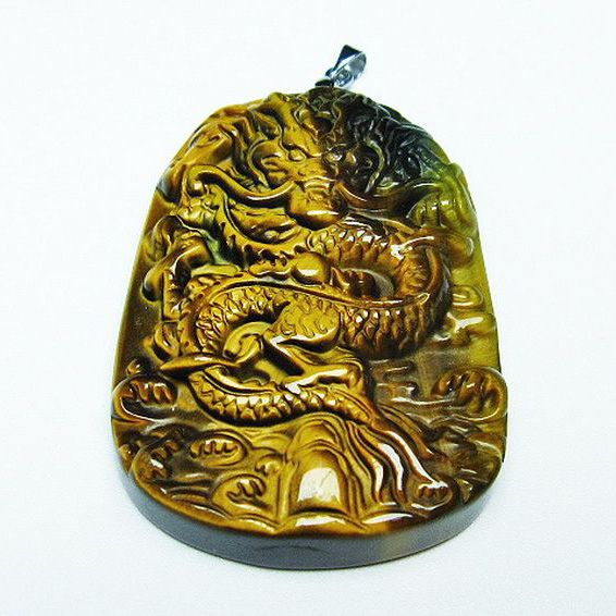 タイガーアイ 手彫り龍 ペンダント[T152-991]
