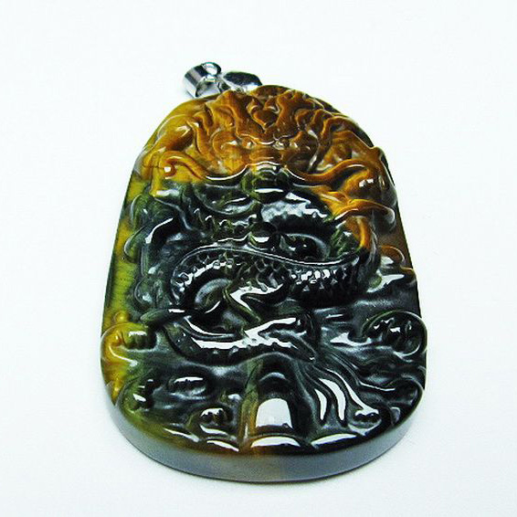 パワーストーン 天然石 タイガーアイ 手彫り龍 ペンダント[T152-995]