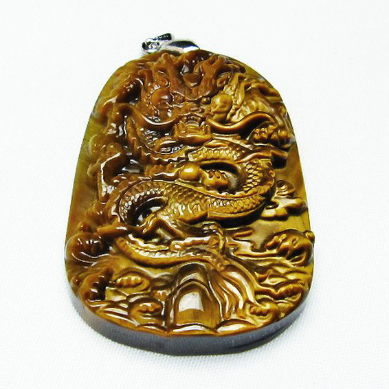 タイガーアイ 手彫り龍 ペンダント[T157-2537]