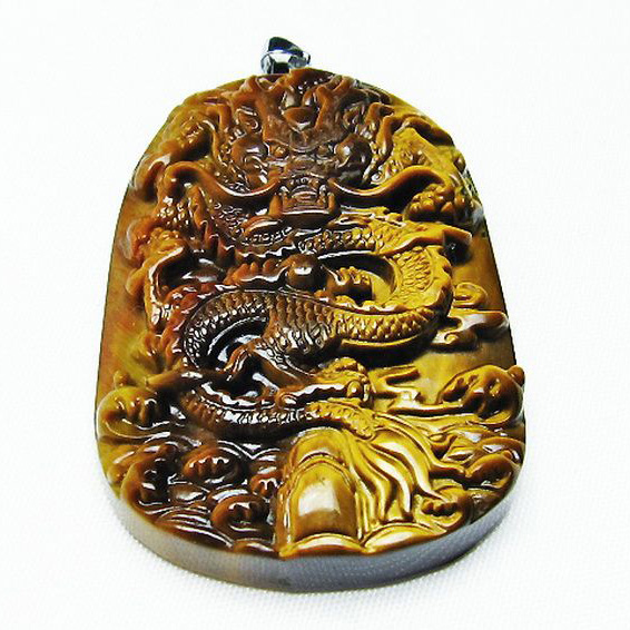 タイガーアイ 手彫り龍 ペンダント[T157-2568]
