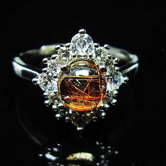 ファイナルグレード金針ルチル水晶指輪(19号)[T164-7152]