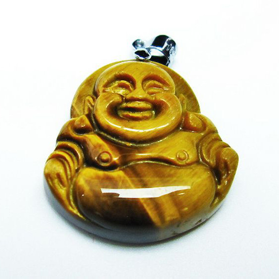 タイガーアイ※黄虎目石布袋様ペンダント[T186-1602]