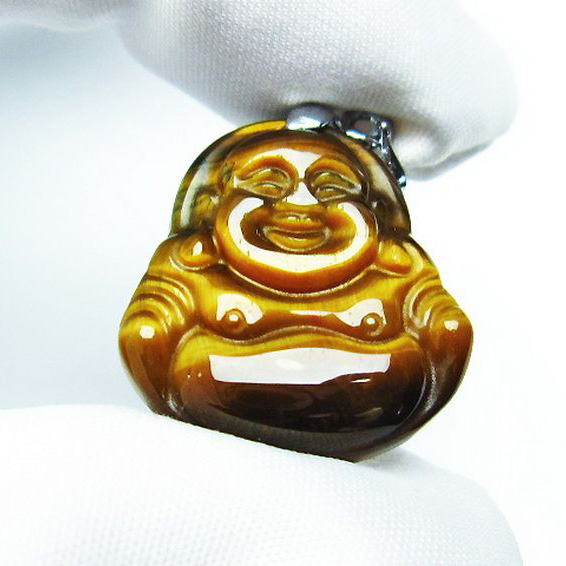 タイガーアイ※黄虎目石布袋様ペンダント[T186-1608]