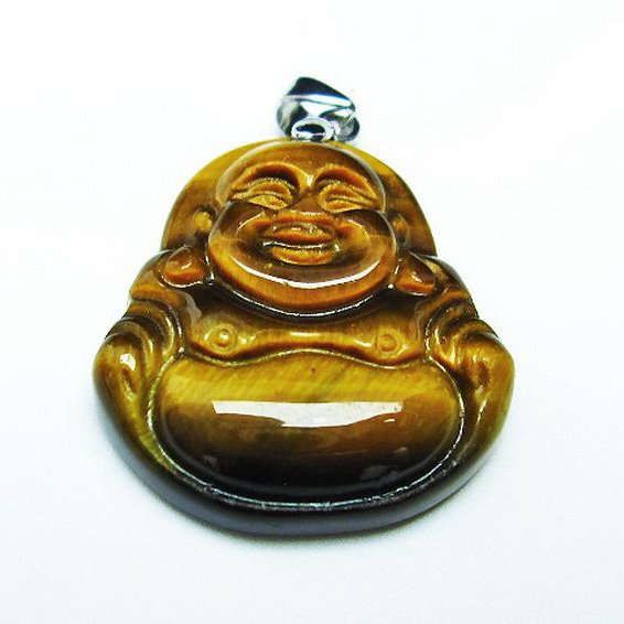 タイガーアイ※黄虎目石布袋様ペンダント[T186-1613]