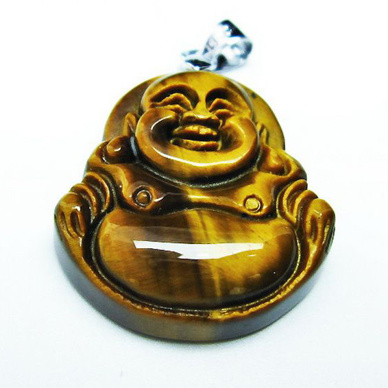 タイガーアイ※黄虎目石布袋様ペンダント[T186-1620]