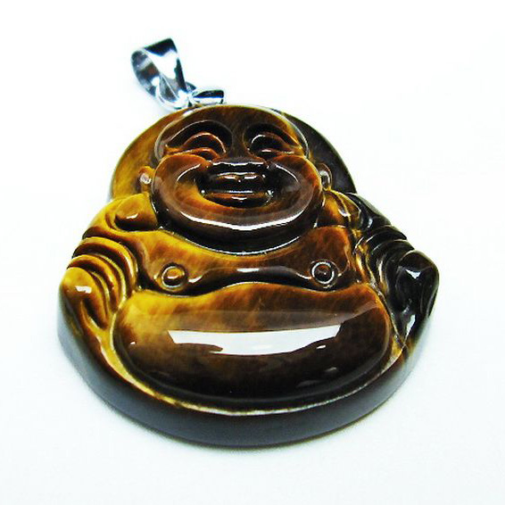 タイガーアイ※黄虎目石布袋様ペンダント[T186-1625]