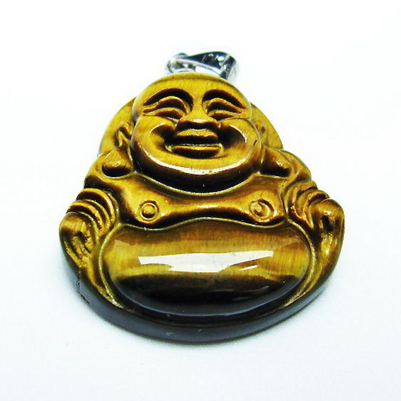 タイガーアイ※黄虎目石布袋様ペンダント[T186-1636]
