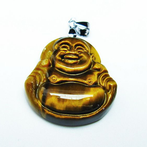 タイガーアイ※黄虎目石布袋様ペンダント[T186-1644]