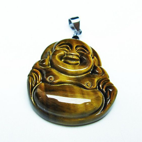 タイガーアイ※黄虎目石布袋様ペンダント[T186-1694]