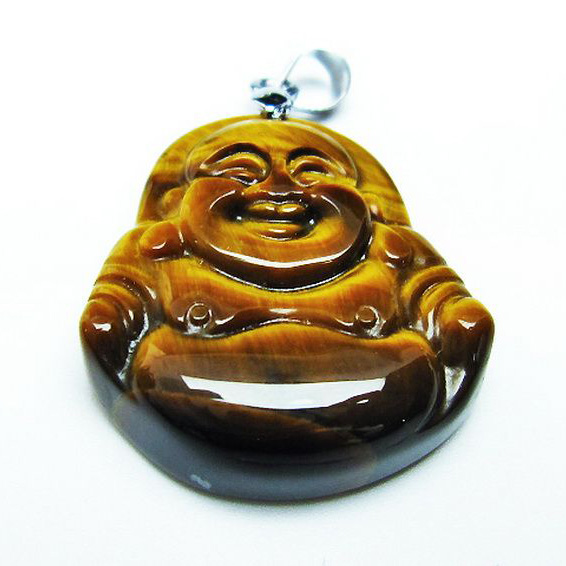 タイガーアイ※黄虎目石布袋様ペンダント[T186-1701]