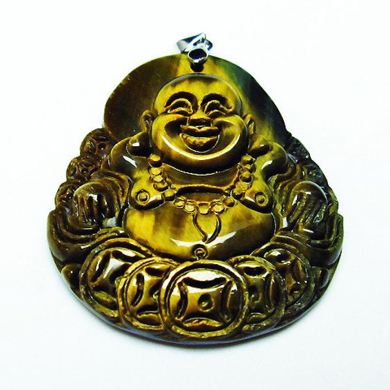 タイガーアイ※黄虎目石布袋様ペンダント[T186-1790]