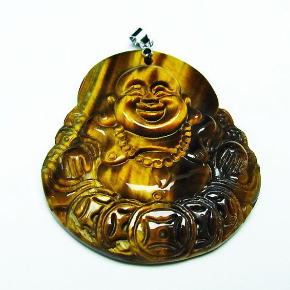 タイガーアイ※黄虎目石布袋様ペンダント[T186-1801]