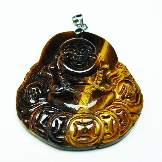 タイガーアイ※黄虎目石布袋様ペンダント[T186-1805]