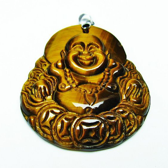 タイガーアイ※黄虎目石布袋様ペンダント[T186-1808]