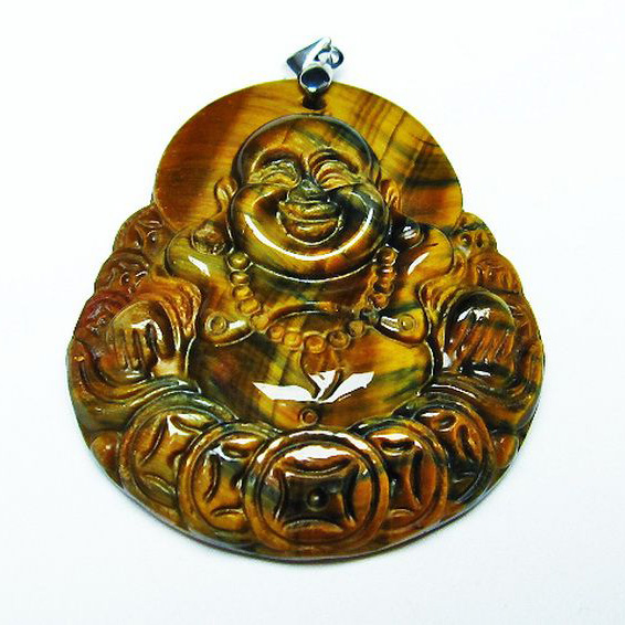 タイガーアイ※黄虎目石布袋様ペンダント[T186-1816]
