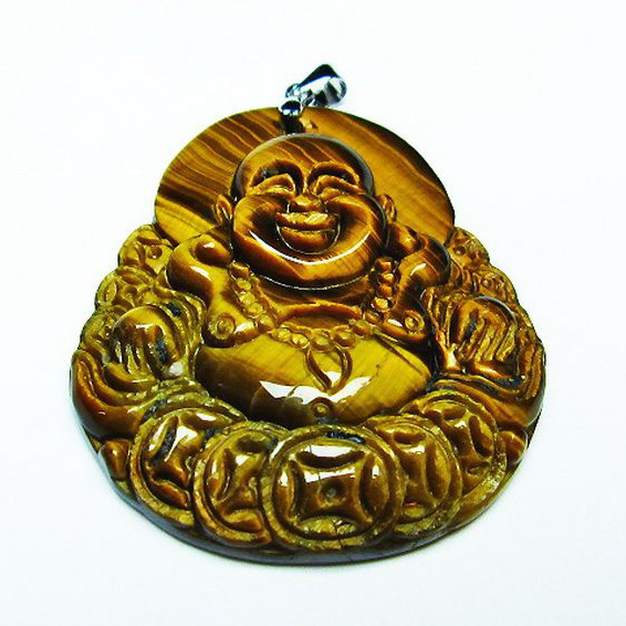 タイガーアイ※黄虎目石布袋様ペンダント[T186-1820]
