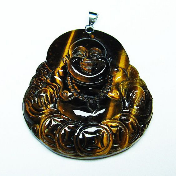 タイガーアイ※黄虎目石布袋様ペンダント[T186-1824]