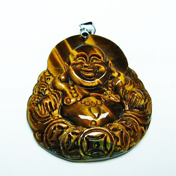 タイガーアイ※黄虎目石布袋様ペンダント[T186-1828]