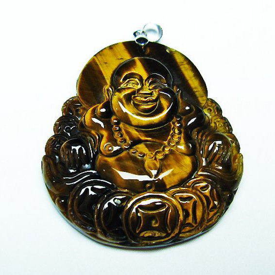 タイガーアイ※黄虎目石布袋様ペンダント[T186-1833]