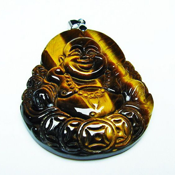 タイガーアイ※黄虎目石布袋様ペンダント[T186-1839]