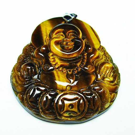 タイガーアイ※黄虎目石布袋様ペンダント[T186-1840]