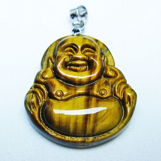 タイガーアイ※黄虎目石布袋様ペンダント[T186-1973]