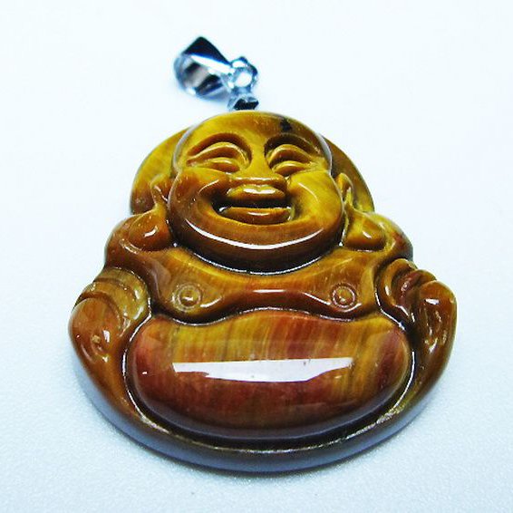 タイガーアイ※黄虎目石布袋様ペンダント[T186-1977]