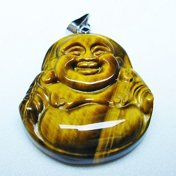 タイガーアイ※黄虎目石布袋様ペンダント[T186-1982]