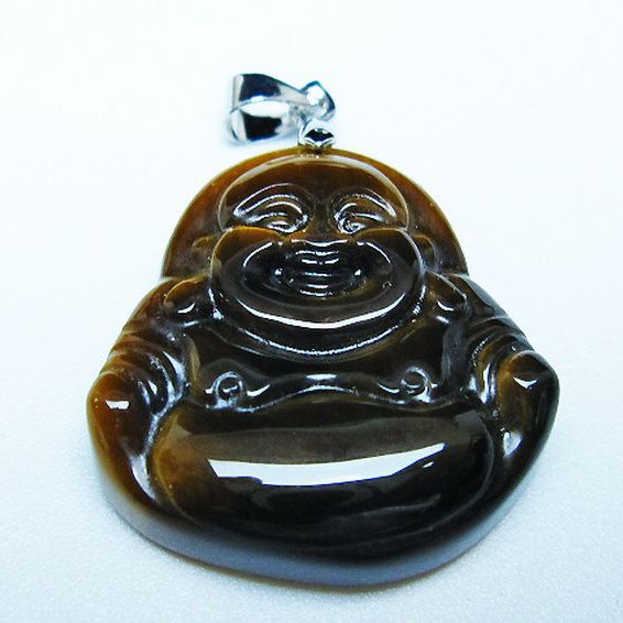 タイガーアイ※黄虎目石布袋様ペンダント[T186-1989]