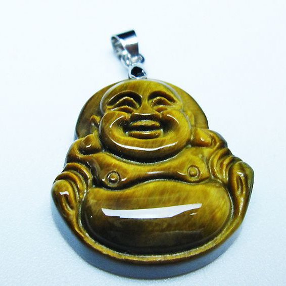 タイガーアイ※黄虎目石布袋様ペンダント[T186-1995]