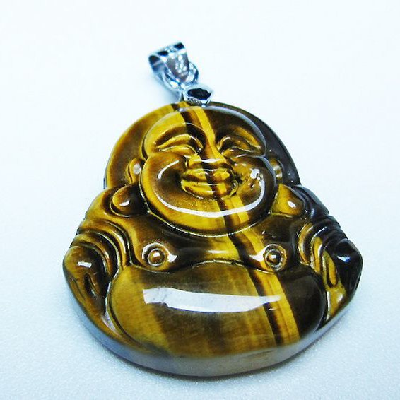 タイガーアイ※黄虎目石布袋様ペンダント[T186-2001]