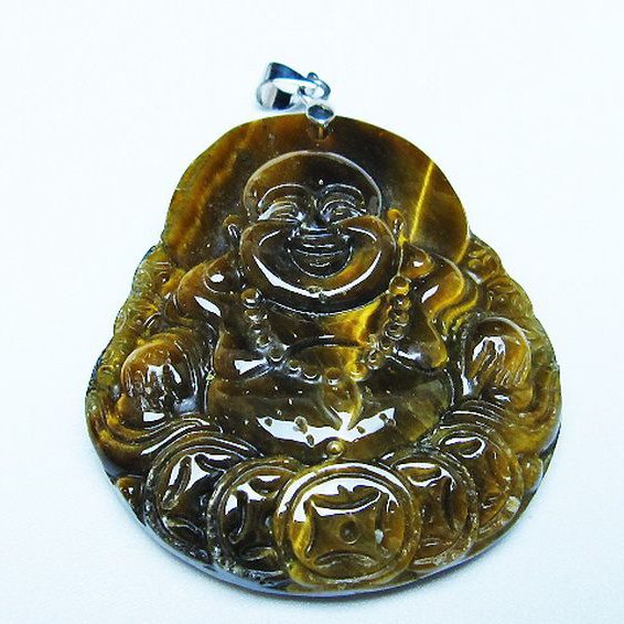 タイガーアイ※黄虎目石布袋様ペンダント[T186-2009]