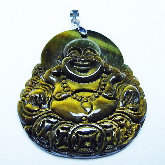 タイガーアイ※黄虎目石布袋様ペンダント[T186-2018]