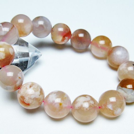 桜メノウ チェリーブロッサムアゲート ブレスレット 14mm [T213-1648]