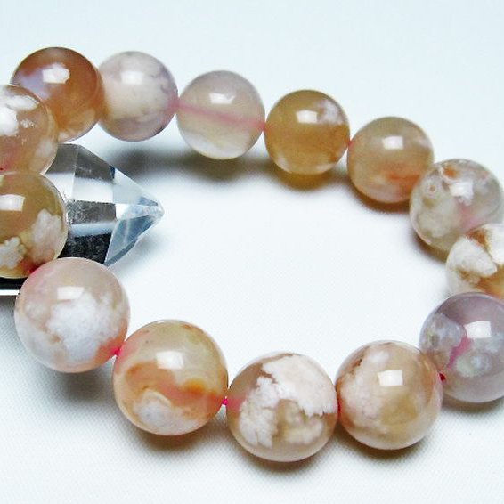 桜メノウ チェリーブロッサムアゲート ブレスレット 15mm [T213-1733]