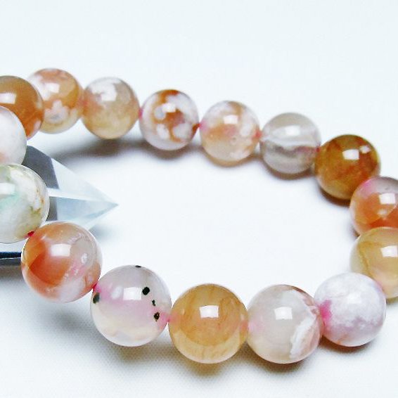 桜メノウ チェリーブロッサムアゲート ブレスレット 15mm [T213-1964]