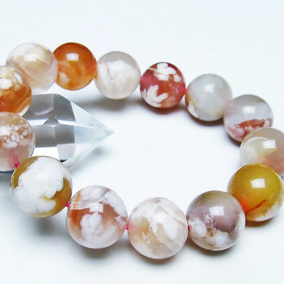 桜メノウ チェリーブロッサムアゲート ブレスレット 13mm [T213-1996]