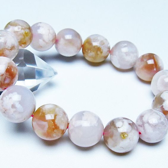 桜メノウ チェリーブロッサムアゲート ブレスレット 16mm [T213-2027]