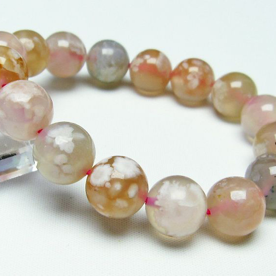 桜メノウ チェリーブロッサムアゲート ブレスレット13mm[T213-991]