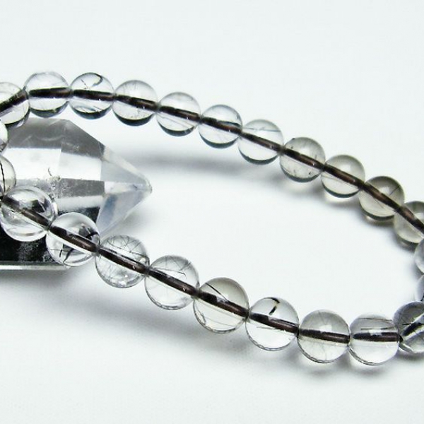 ブラックルチルクォーツブレスレット8mm[T257-4453]