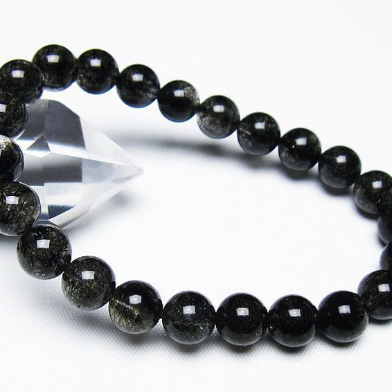 ブラックルチルクォーツブレスレット 8mm [T257-7861]