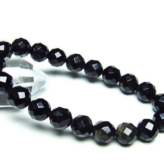 キャッツアイオブシディアン 64面カット ブレスレット10mm[T265-1540]