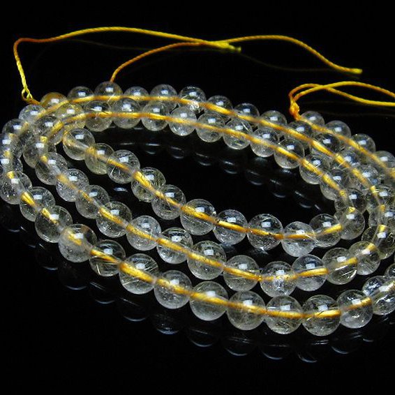 ゴールドタイチンルチル一連 5mm ビーズ [t320-3458]