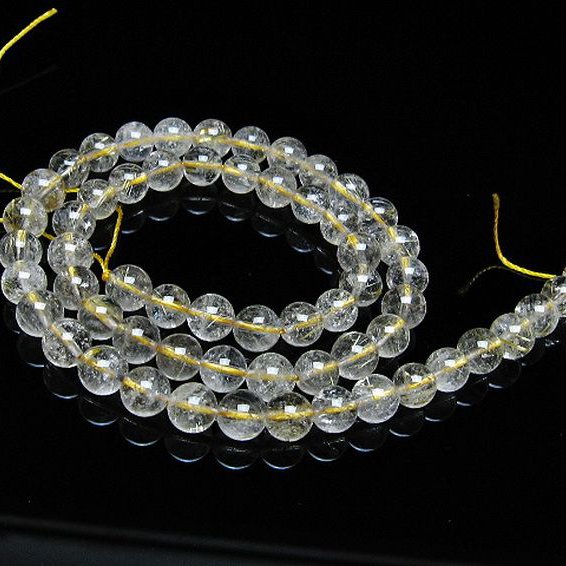 ゴールドタイチンルチル一連 7mm ビーズ [t320-3691]