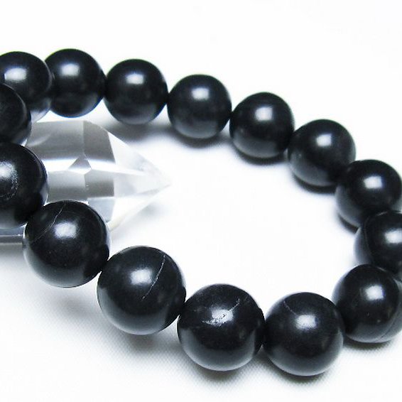 北海道上ノ国町産 ブラックシリカブレスレット 14mm [t325-5453]