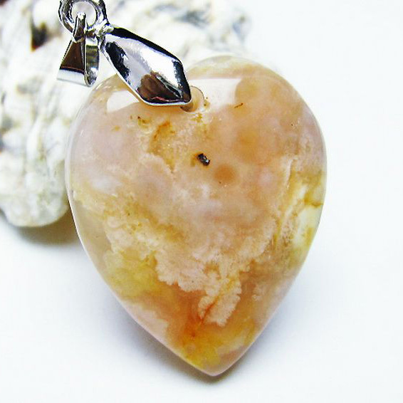 パワーストーン 天然石 桜メノウ チェリーブロッサムアゲート ハート ペンダント[T335-2309]