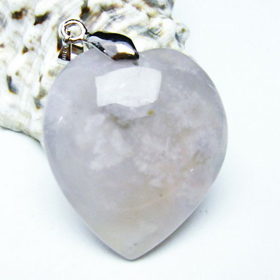 桜メノウ チェリーブロッサムアゲート ハート ペンダント[T335-2326]