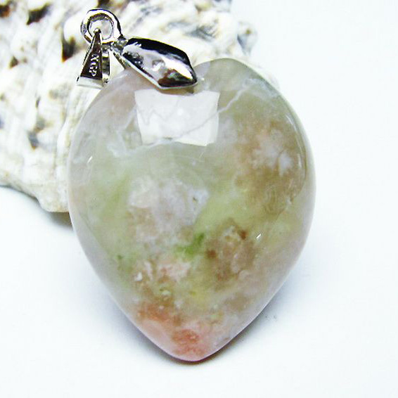 桜メノウ チェリーブロッサムアゲート ハート ペンダント[T335-2353]