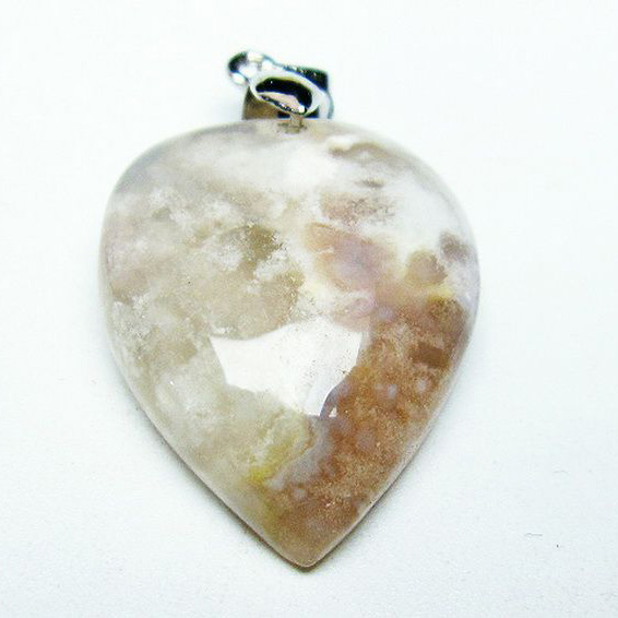 桜メノウ チェリーブロッサムアゲート ハート ペンダント[T335-2658]